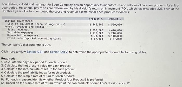 answer required 1, 2, 3, 4, 5, 6A, 6B Lou Barlow, a