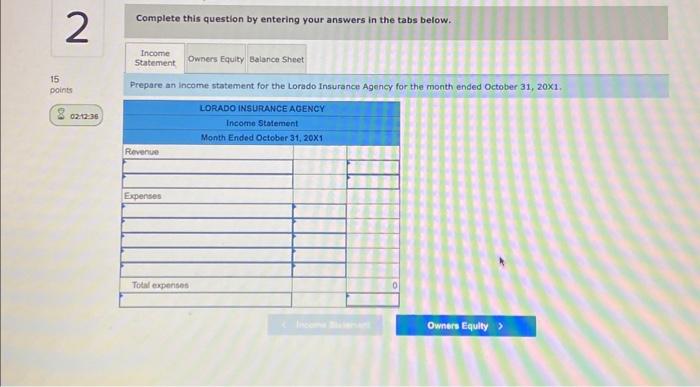Agency for the month ended October 31, 20X1, is shown below. The