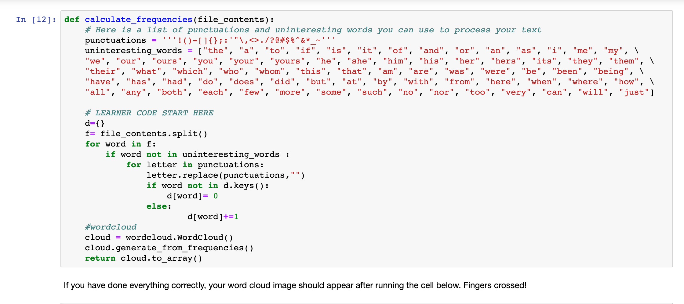 am supposed to have my codes set up. The information is shown