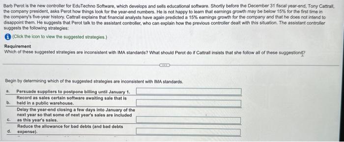  Barb Perot is the new controller for EduTechno Software, which develops