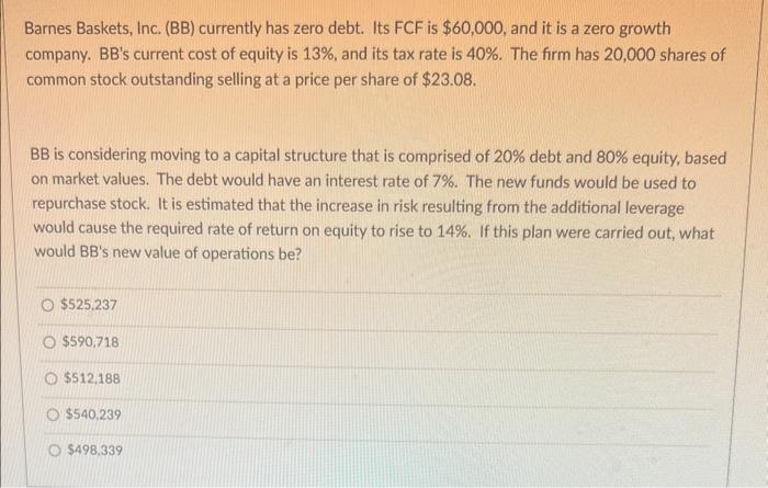  Barnes Baskets, Inc. (BB) currently has zero debt. Its FCF is