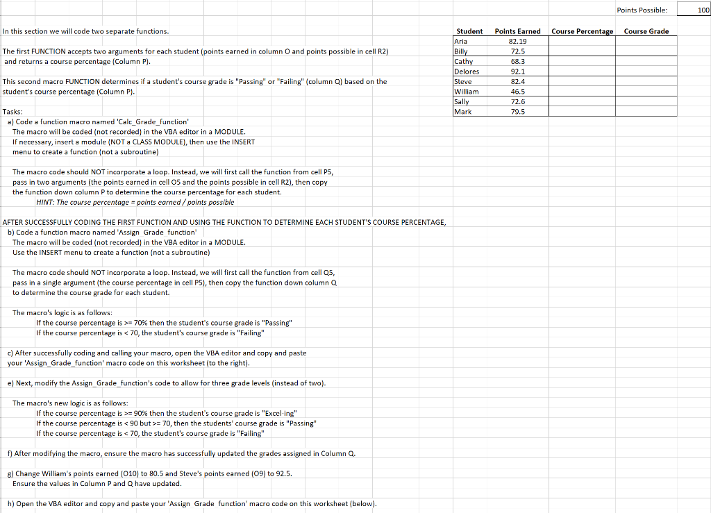 Points Possible: 100 In this section we will code two separate