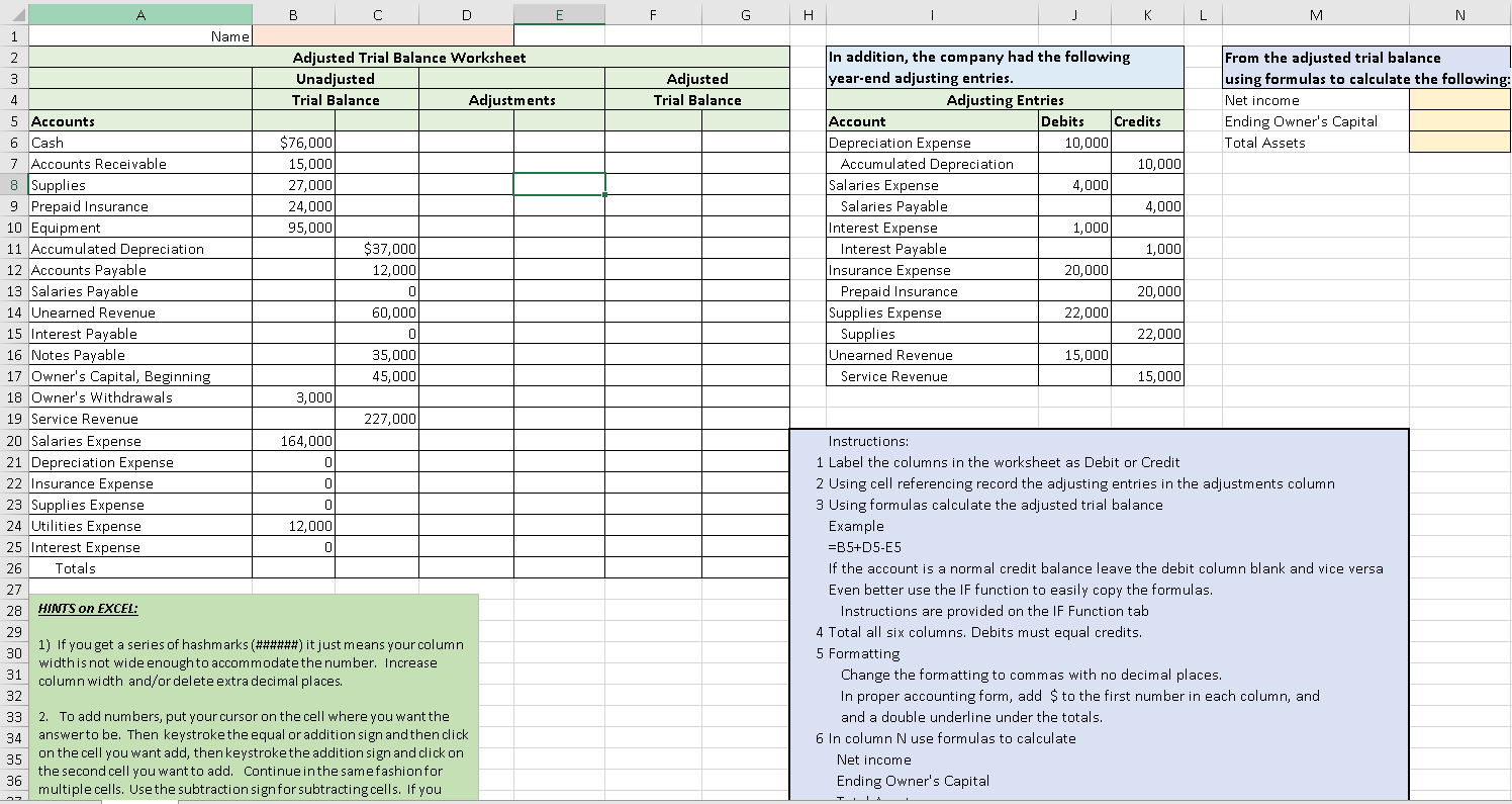 Please make a table and fill in the answer like in excel.