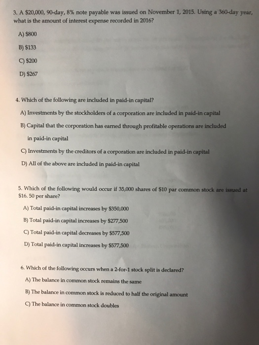  Just the answer pls 3, A $20,000, 90-day, 8% note payable