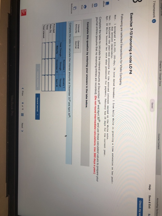  Check my we Exercise 7-13 Honoring a note LO P4 Following