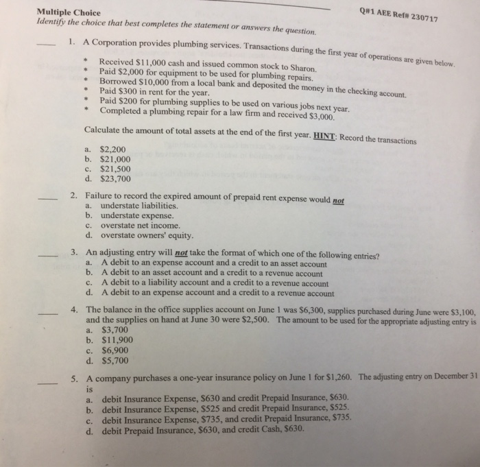  1-5 Q#1 AEE Ref# 230717 Multiple Choice Identify the choice that