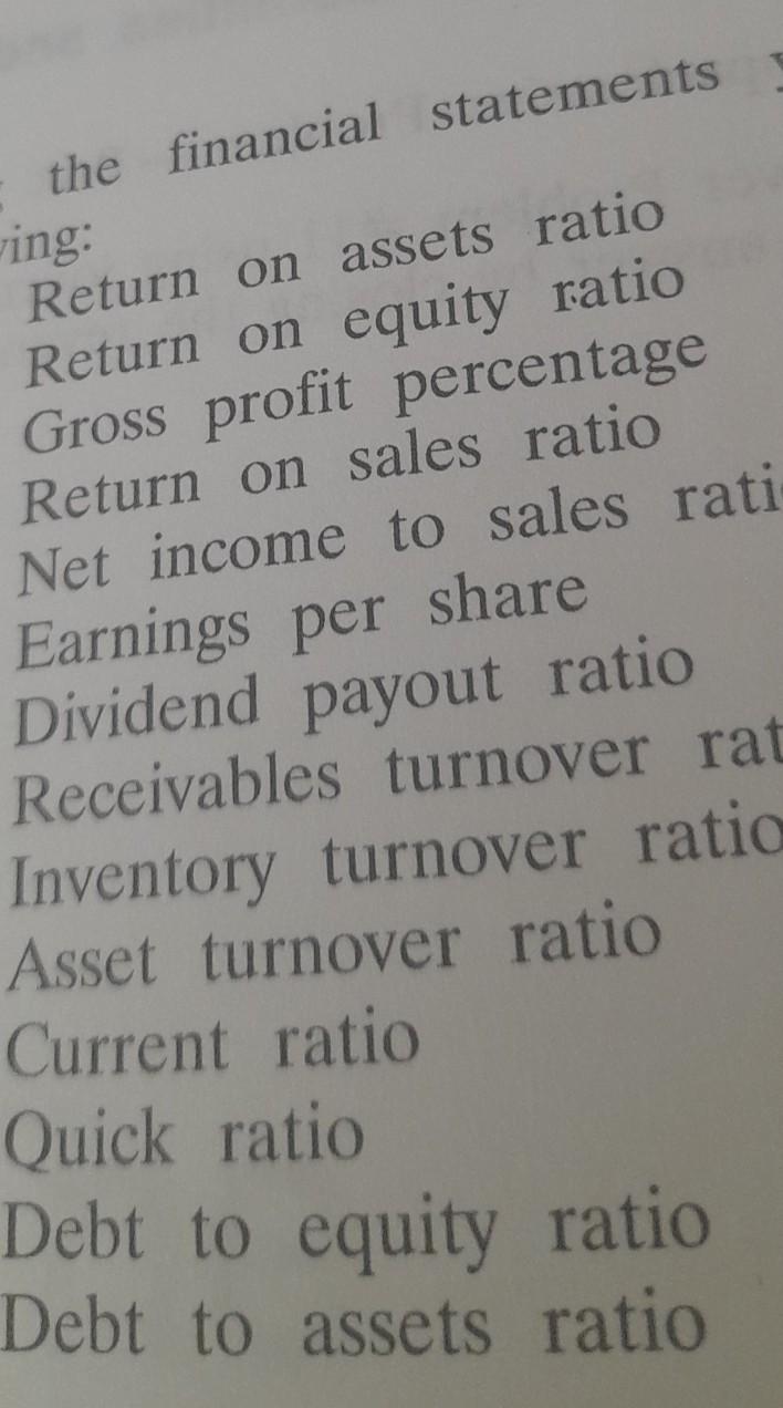  the financial statements ning: Return on assets ratio Return on equity