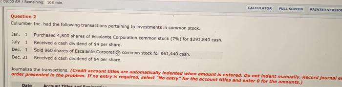  09:00 AM / Remaining: 108 min CALCULATOR FULL SCREEN PRINTER VERSION