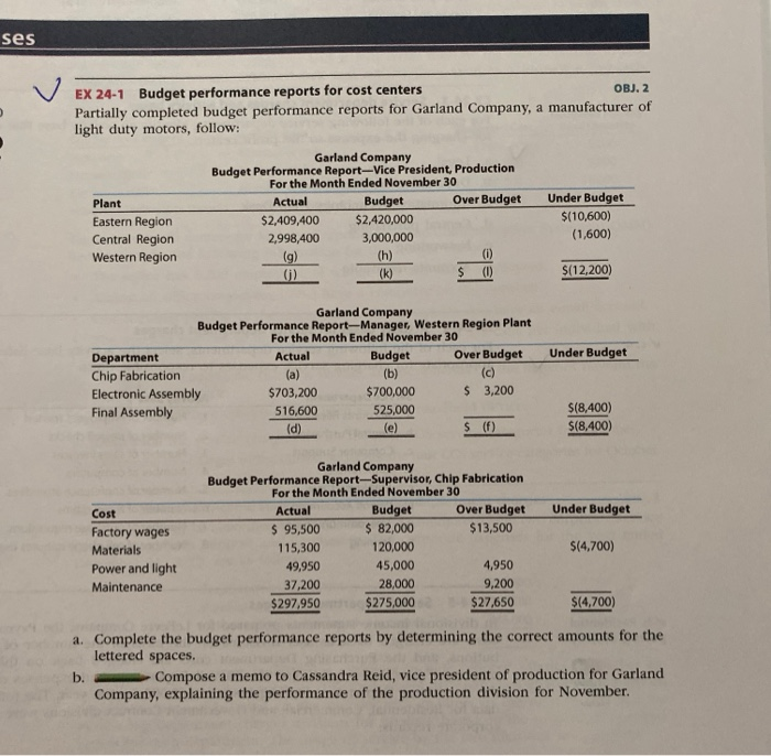  ses EX 24-1 Budget performance reports for cost centers OBJ. 2