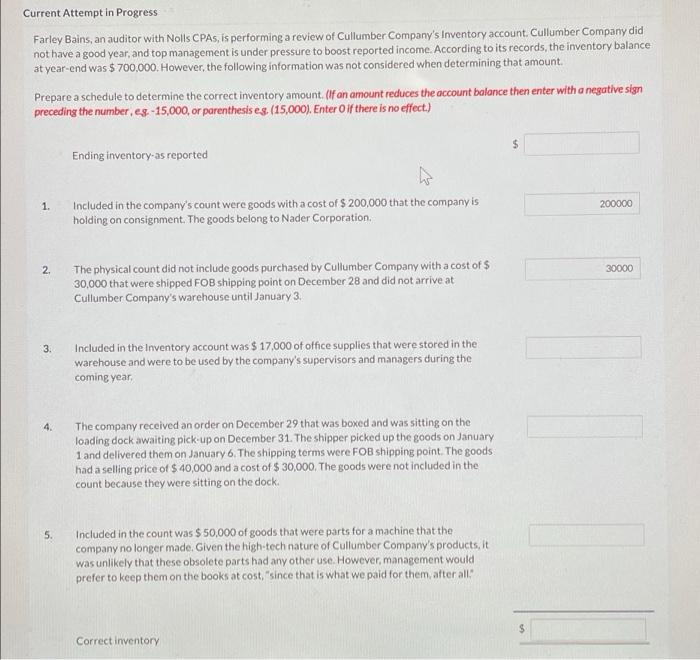 chap 6 q1 Current Attempt in Progress Farley Bains, an auditor with