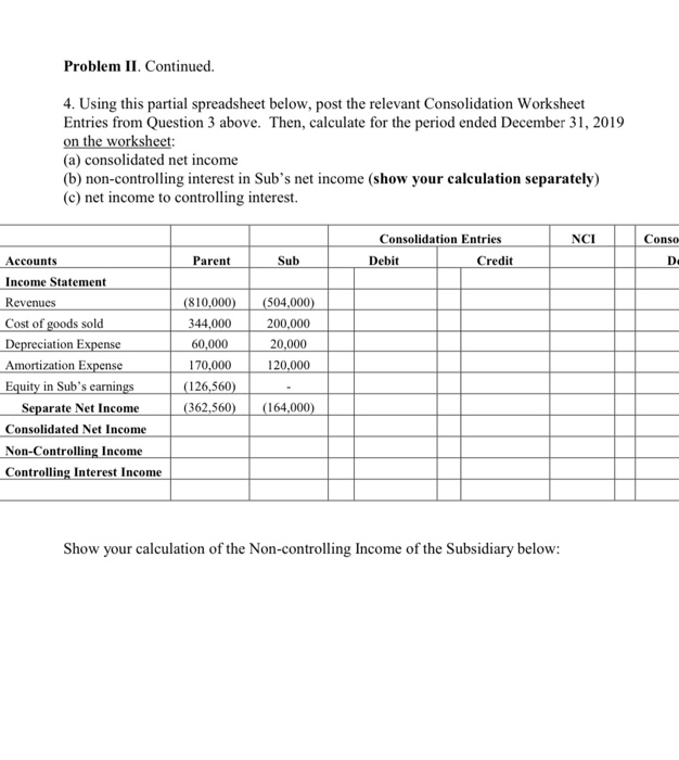 of Sub Inc. by paying S800,000. Non-controlling interest was valued at S200,000.