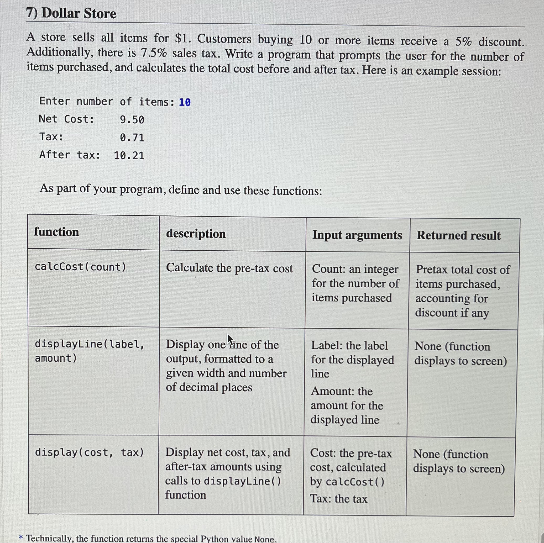  Dollar Store A store sells all items for $1. Customers buying