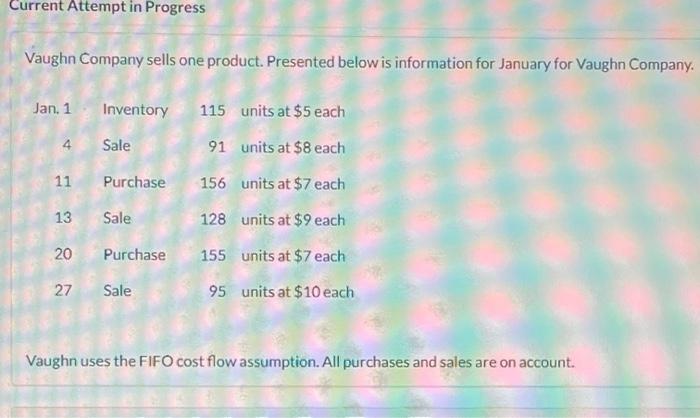  Current Attempt in Progress Vaughn Company sells one product. Presented below