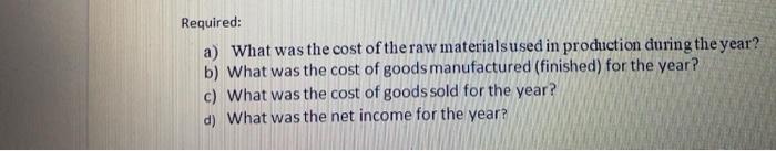 following questions using the information below: Sales Raw materials inventory, beginning Raw