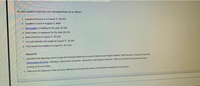 OM The data needed to determine year and adjustments are as follows: