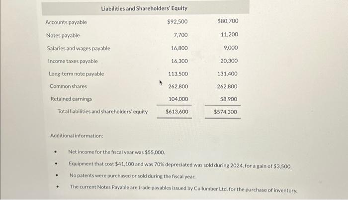statement of financial position: Additional information: Net income for the fiscal year