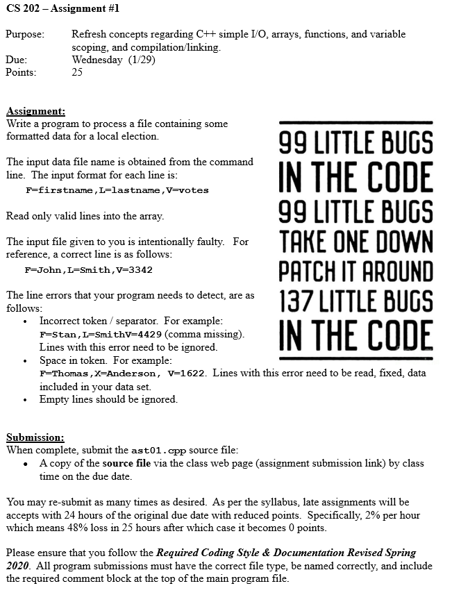  FILES BELOW: INPUT FILE 2: CS 202 - Assignment #1 Purpose: