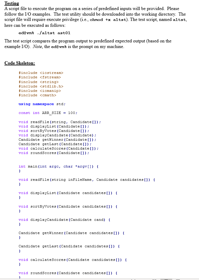 a file containing some formatted data for a local election. The input