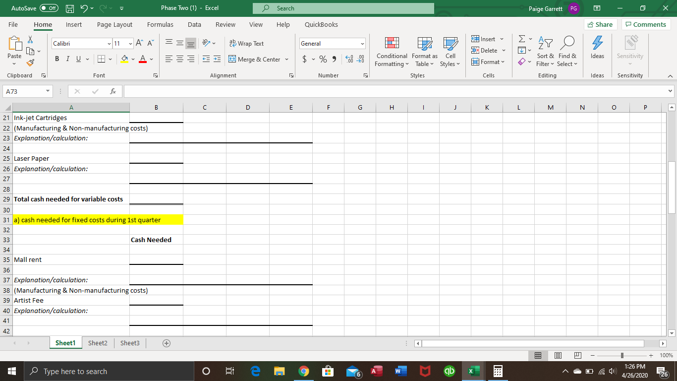 of operations, and to pay your employees first three months wages. Assume