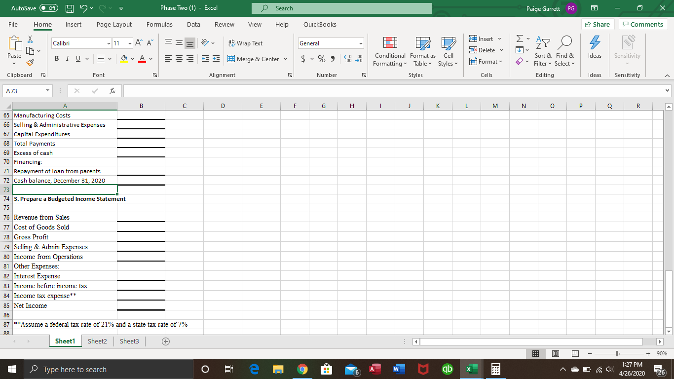 needs for your variable and fixed costs are below: Variable costs: For