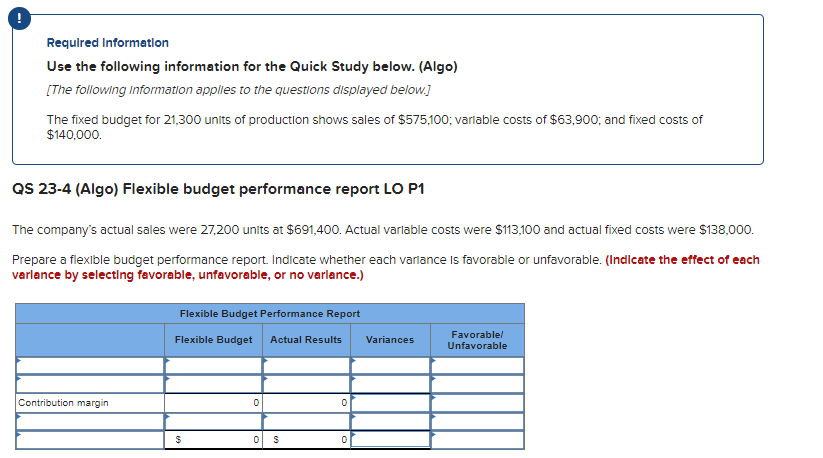  Required Information Use the following information for the Quick Study below.