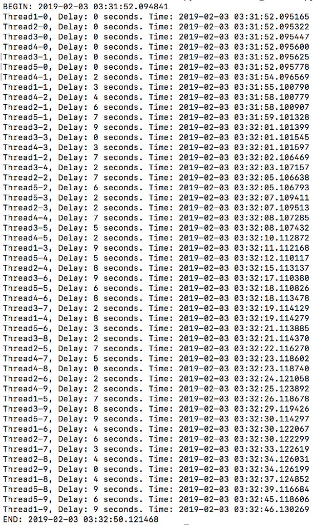 instances of pauses of several seconds between output messages? Given that each