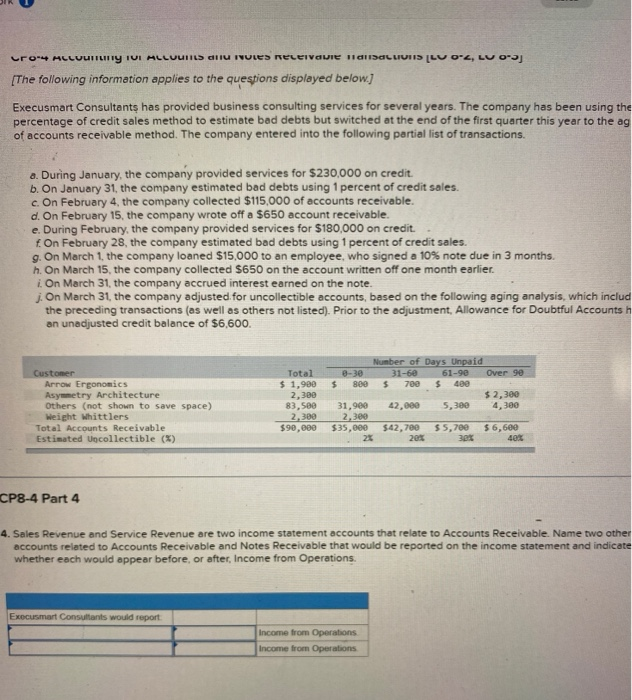 year to the aging of accounts receivable method. The company entered into