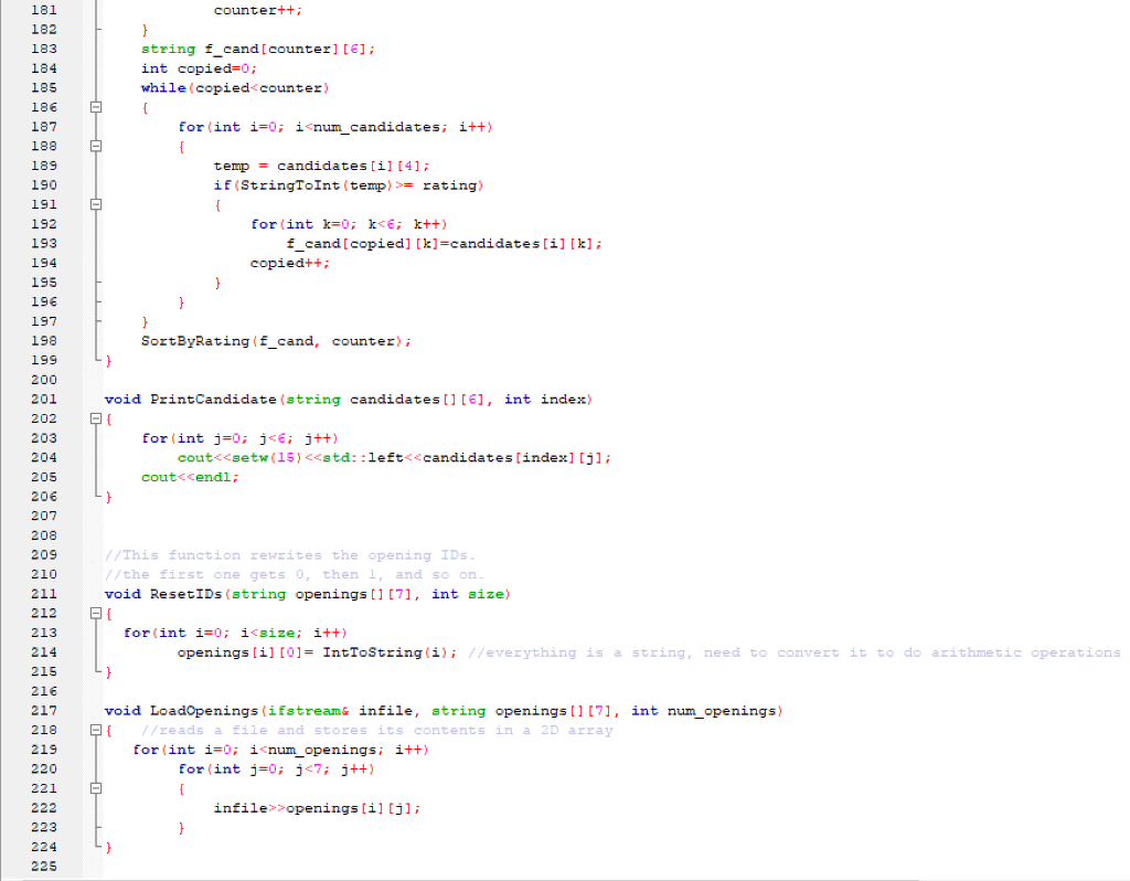 program are complete and in working order except for functions marked with