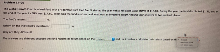  Problem 17-06 The Global Growth Fund is a load fund with