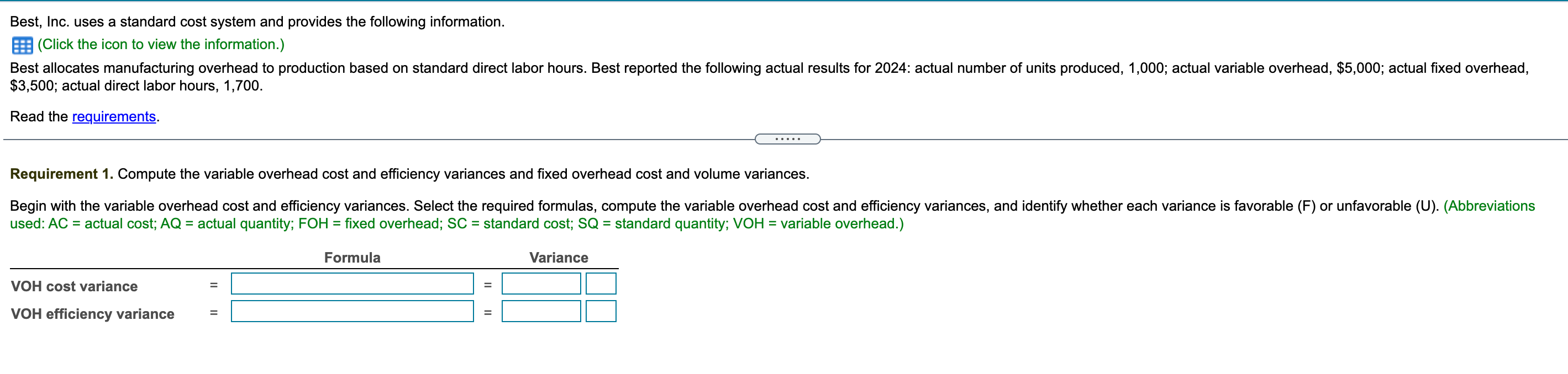  Best allocates manufacturing overhead to production based on standard direct labor