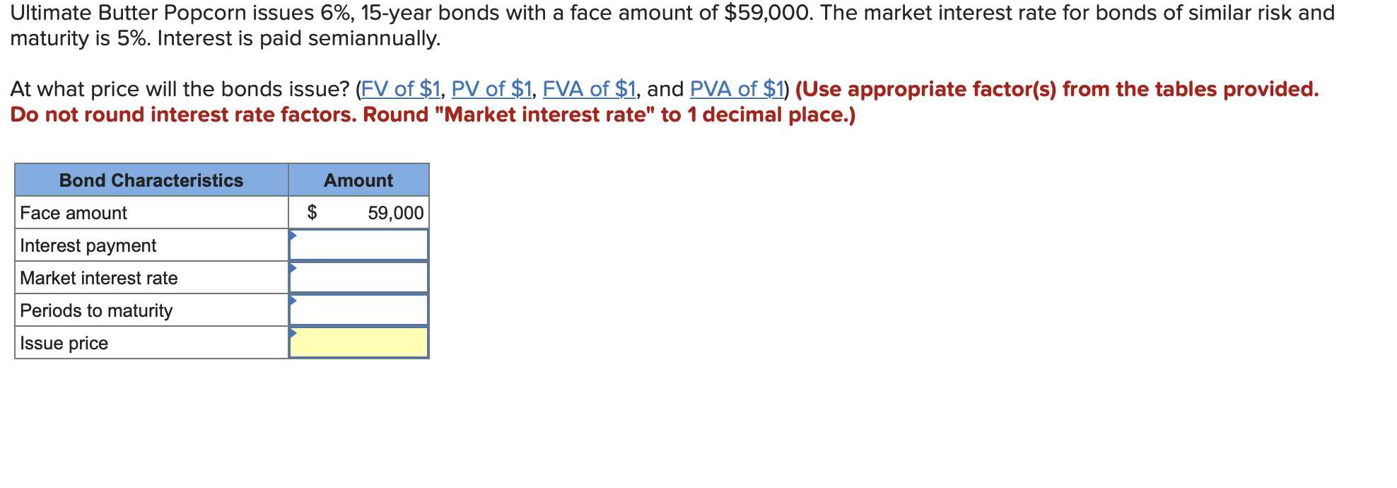 Ultimate Butter Popcorn issues 6%, 15-year bonds with a face amount