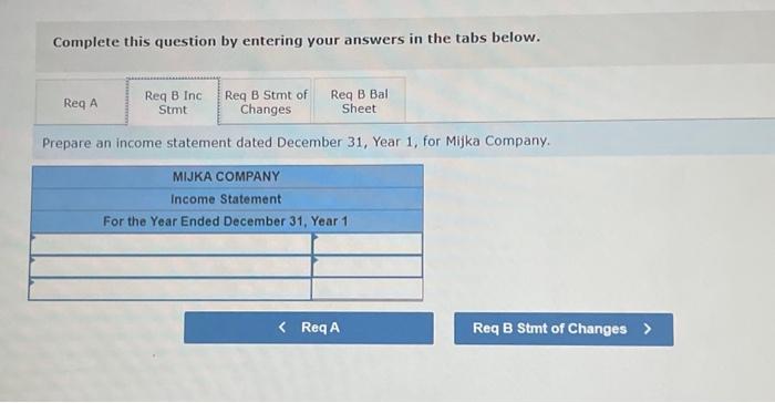 Company. Prepare a balance sheet dated December 31 , Year 1 ,