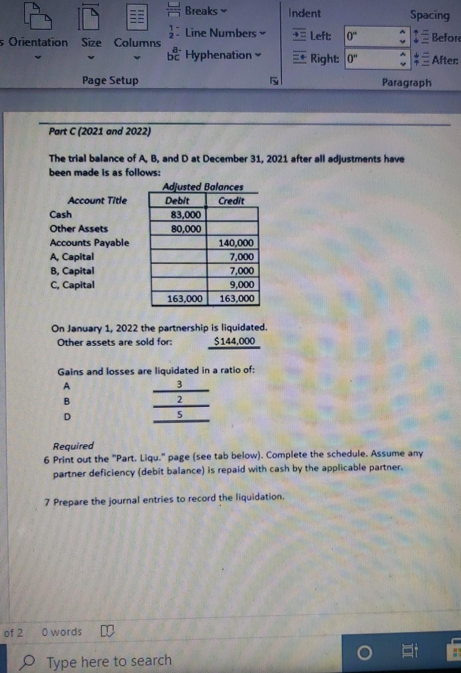 NE D E F H K Partnership A, B, and C is