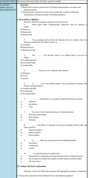  ACTIVITY TITLE Discussion: Read and explain the below question carefully ACTIVITY