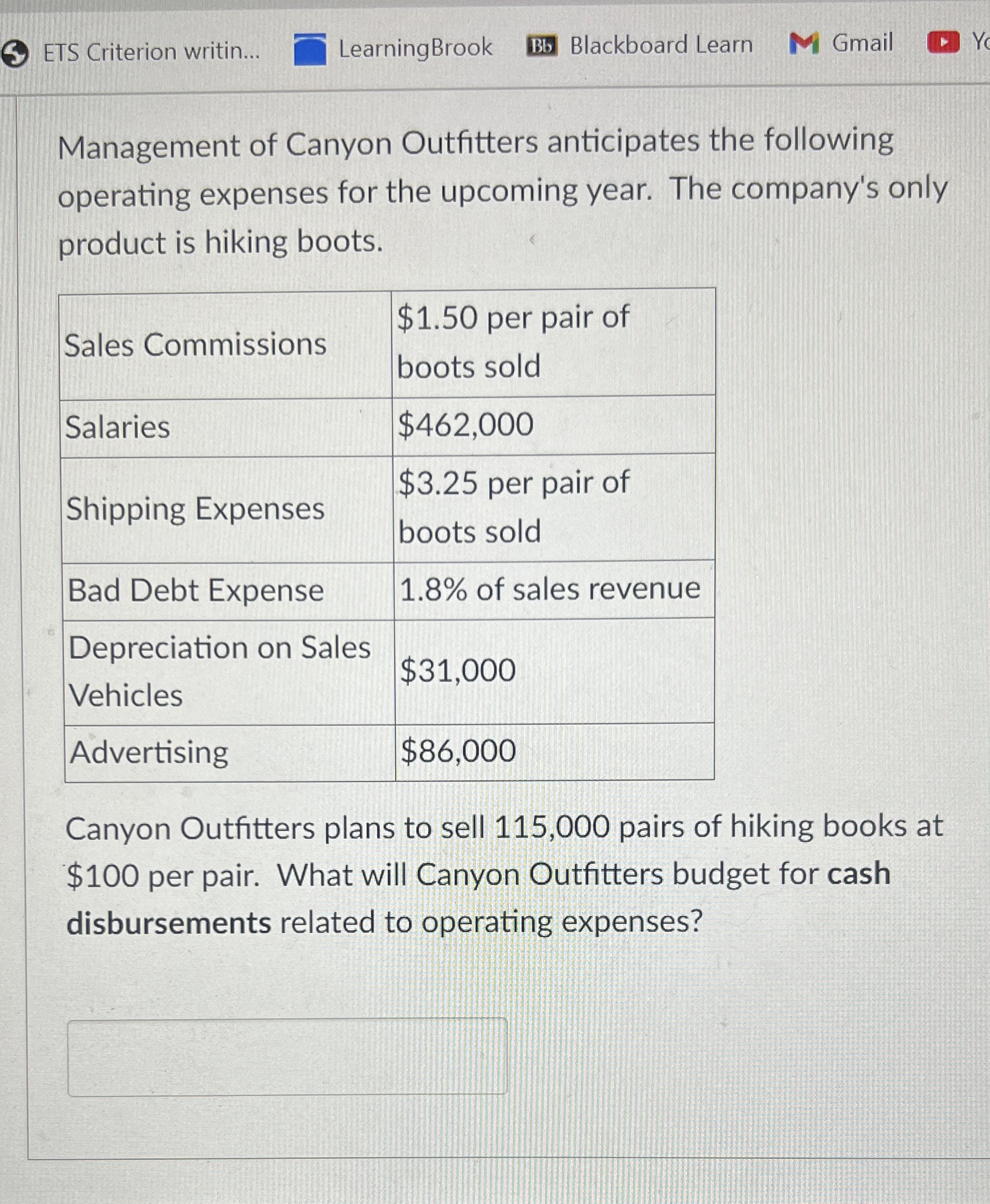  Operation management ETS Criterion writin... LearningBrook Blackboard Learn Gmail Management of
