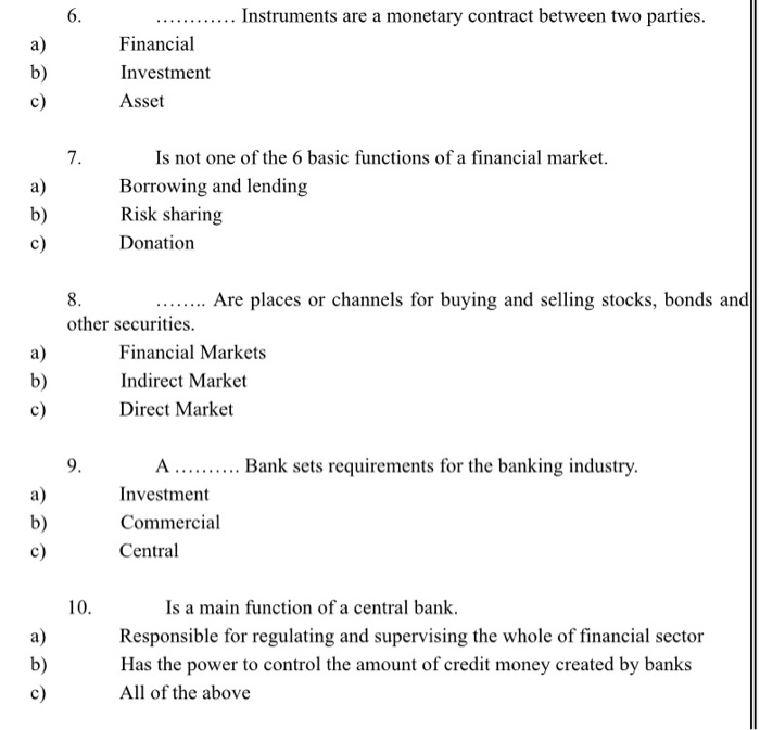 and REQUIREMENTS financial markets Examine the key economic reasons used to justify