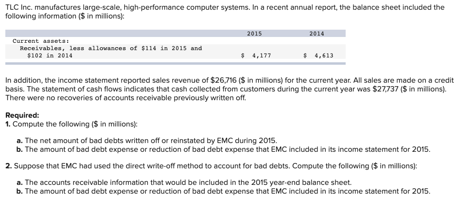 TLC Inc. manufactures large-scale, high-performance computer systems. In a recent annual