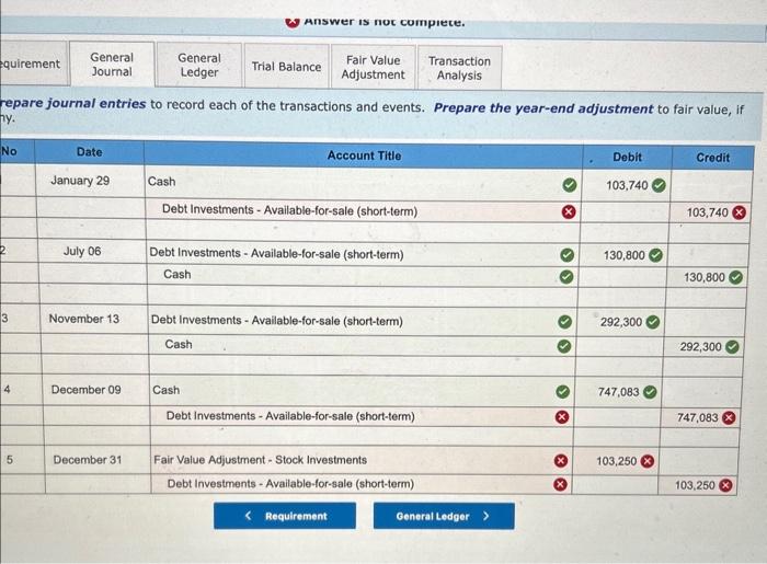 as of December 31 . Calculate the total cost and total fair