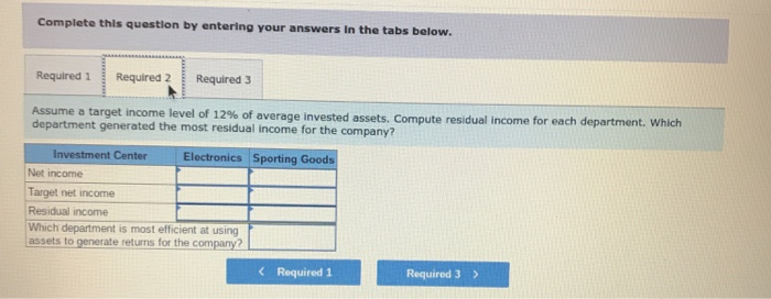 an investment center). Investment Center Electronics Sporting goods Sales $40,000,000 20, 000,