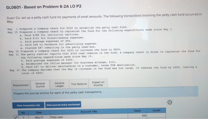  GL0601 - Based on Problem 6-2A LO P2 Duerr Co. set