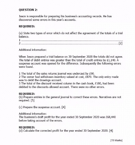  Please help me to answer suspense accounts and errors. Please put