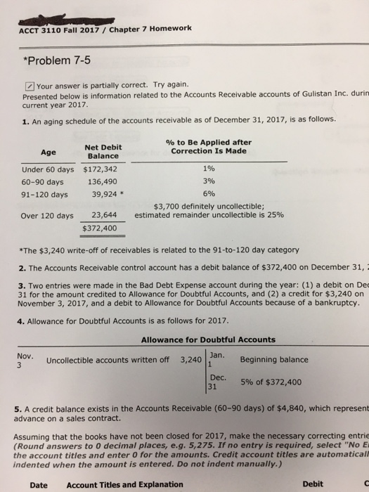  ACCT 3110 Fall 2017 Chapter 7 Homework *Problem 7-5 Your answer