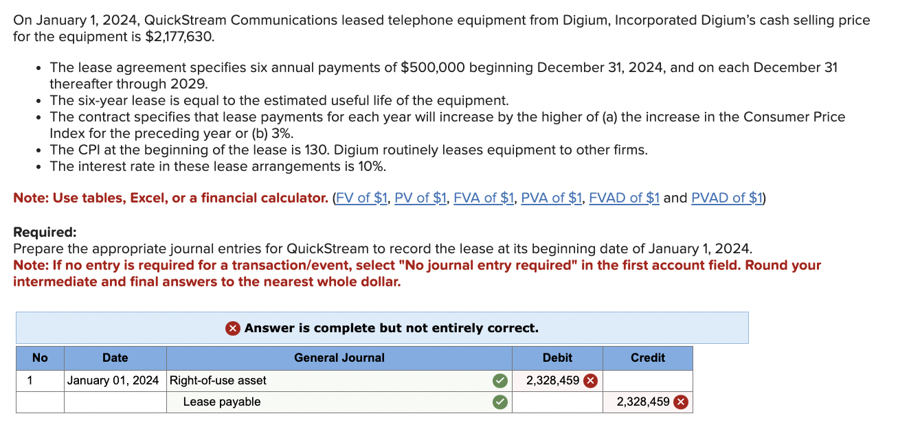  On January 1,2024, QuickStream Communications leased telephone equipment from Digium, Incorporated