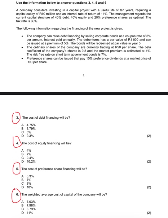  Use the information below to answer questions 3, 4, 5 and
