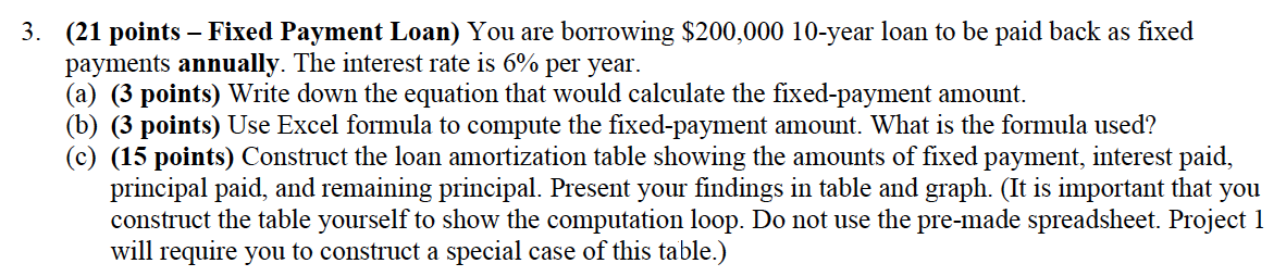  (21 points - Fixed Payment Loan) You are borrowing $200,00010-year loan