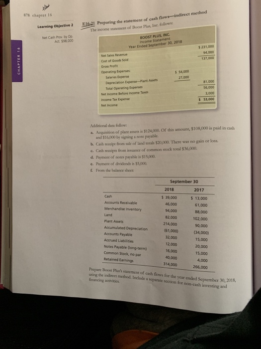  878 chapter 16 Preparing the statement of cash flows-indirect method Learning