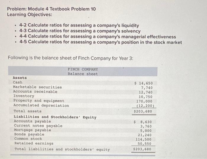  Problem: Module 4 Textbook Problem 10 Learning Objectives: . 4-2 Calculate