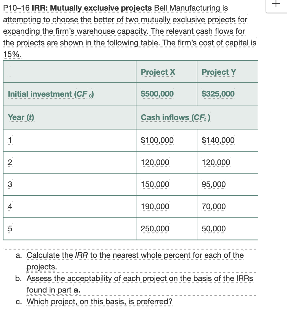 I need formulas to put in my google docs. P1016 IRR: