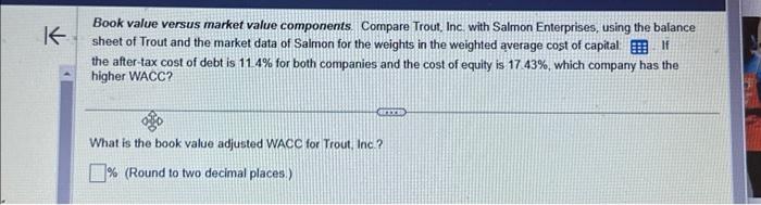  Book value versus market value components. Compare Trout, Inc. with Salmon