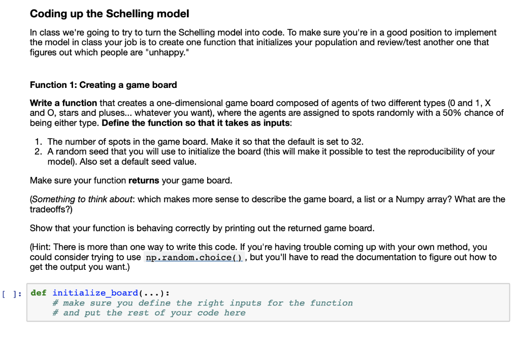  Coding up the Schelling model In class we're going to try